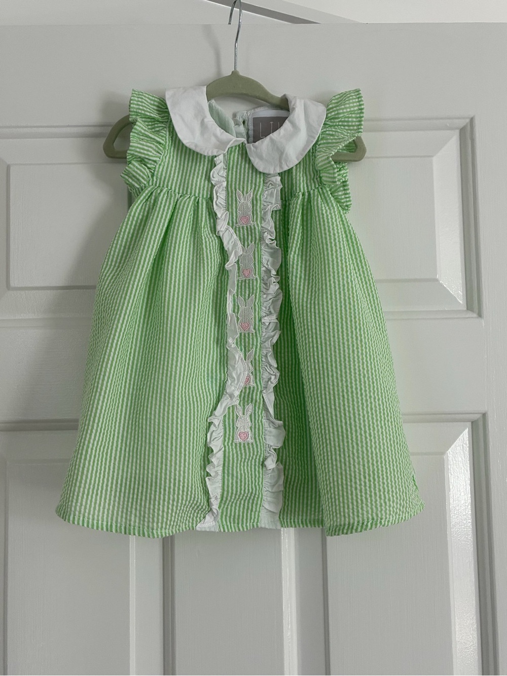 Lil Cactus Green Seersucker Bunny Ruffle Dress